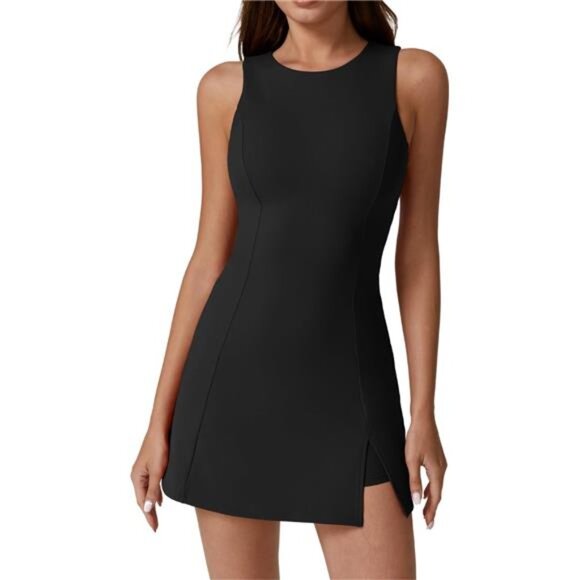 Womens Crew Neck Dress Sleeveless Black - Picture 1 of 6